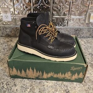Danner Bull Run Moc Toe Men's 6" Black/Tan Steel Toe Leather Boots Size 12EE